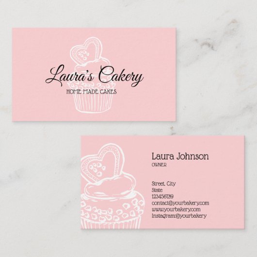 かわいいペストリーケーキ&スイーツカップケーキホームベーカリーバス 名刺 (正面/裏面)