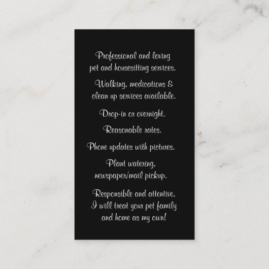 かわいいペットと飼い犬の猫馬 名刺 (裏面)