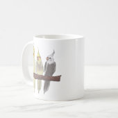 かわいいペットのオカメインコが止まり木に群がる インコ好きな人へ コーヒーマグカップ (正面左)