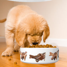 かわいいペットのカスタム名 & 木製飛行機、犬または猫 ボウル