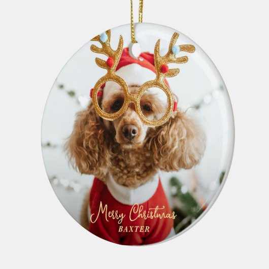 かわいいペットのクリスマスいけな写真犬のおもしろい子犬 セラミックオーナメント (左)