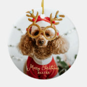 かわいいペットのクリスマスいけな写真犬のおもしろい子犬 セラミックオーナメント (裏面)