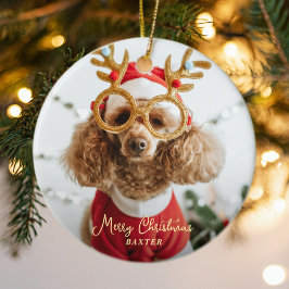 かわいいペットのクリスマスいけな写真犬のおもしろい子犬 セラミックオーナメント