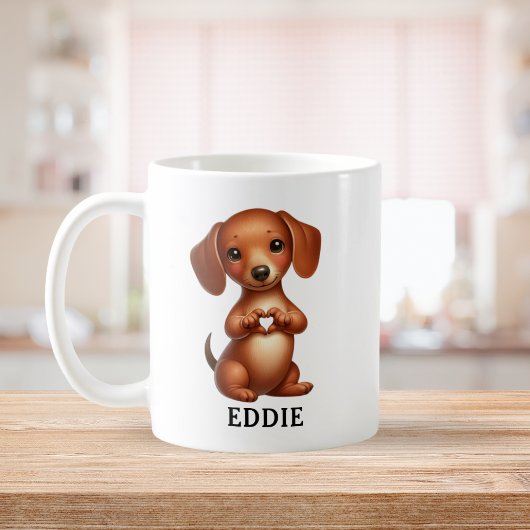 かわいいペットのダシュント手でハートを作る コーヒーマグカップ