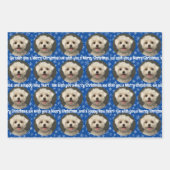 かわいいペットの写真パターン雪の結晶メリークリスマス ラッピングペーパーシート (正面3)