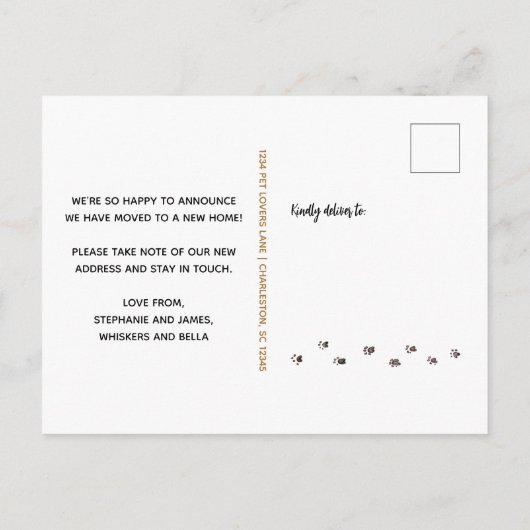 かわいいペットの写真パーソナライズされた移動 案内ポストカード (裏面)