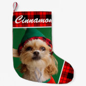 かわいいペットの写真名プレイド スモールクリスマスストッキング (正面)