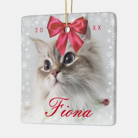 かわいいペットの写真 |スノーフレーク・フレームとリボン・ボウ セラミックオーナメント (左)