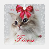 かわいいペットの写真 |スノーフレーク・フレームとリボン・ボウ メタルオーナメント (正面)