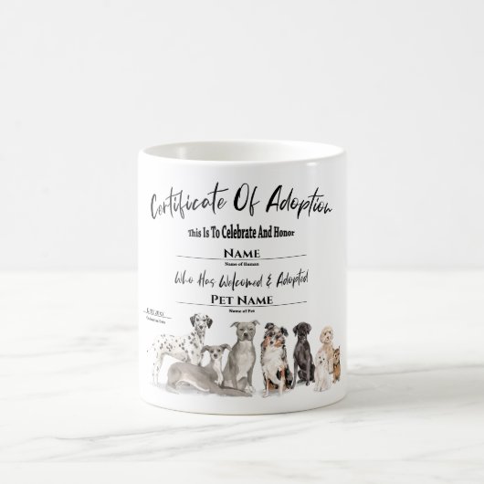 かわいいペットの子犬の養子縁組み証 コーヒーマグカップ (中央)
