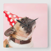 かわいいペットの犬の写真 スクエア壁時計 (正面)