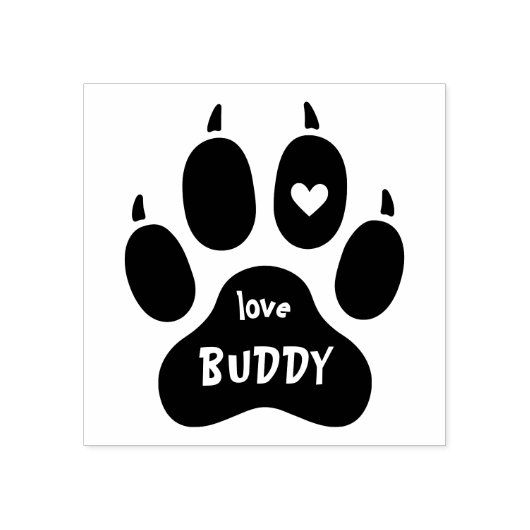 かわいいペットの犬の名前の肉球ハート＆サイン ラバースタンプ (インプリント)