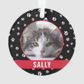 かわいいペットの足で赤い猫パーソナライズされたの名前がプリント オーナメント (裏面)