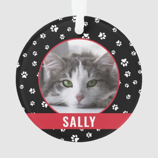 かわいいペットの足で赤い猫パーソナライズされたの名前がプリント オーナメント (裏面)