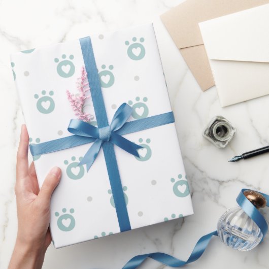 かわいいペットの足とハート |キッズラッピング紙 ラッピングペーパー (ギフト)