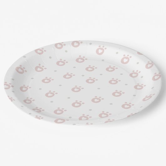 かわいいペットの足とハート |キッズ紙プレート ペーパープレート (アングル)