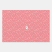 かわいいペットの足はティール（緑がかった色）、サンゴ、紫にハートをプリント ラッピングペーパーシート (正面3)