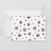 かわいいペットの足跡ハート柄バレンタインデー ノートカード (裏面)