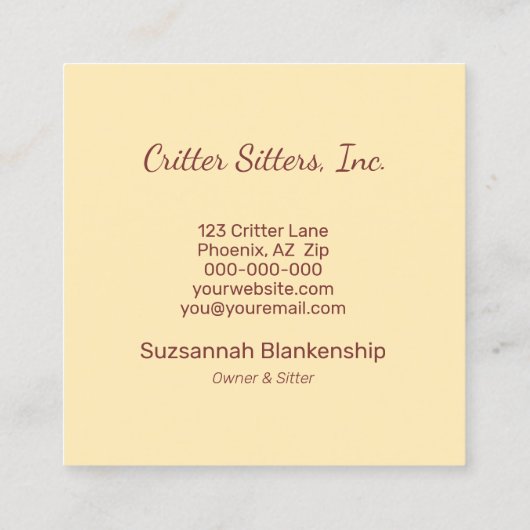 かわいいペットケアギニア豚の写真 スクエア名刺 (裏面)