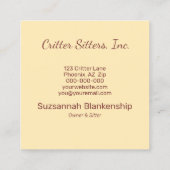 かわいいペットケアギニア豚の写真 スクエア名刺 (裏面)