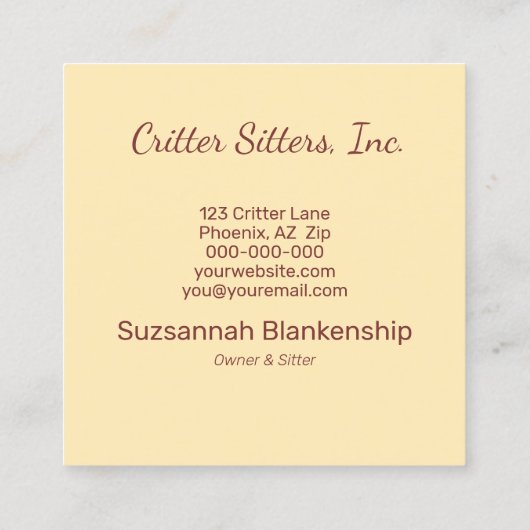 かわいいペットケアギニア豚の写真 スクエア名刺 (裏面)