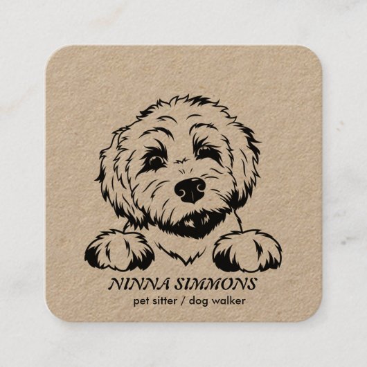 かわいいペットケアシッタードッグウォーカー写真素朴 スクエア名刺 (正面)