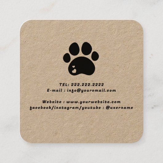 かわいいペットケアシッタードッグウォーカー写真素朴 スクエア名刺 (裏面)