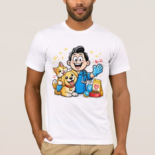 かわいいペットケアマスコット カートゥーンアート Tシャツ (正面)