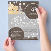 かわいいペットサービスグルーミングドッグバブルフライヤー チラシ (手)