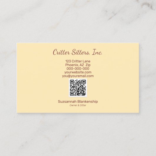 かわいいペットシッターモルモットQRコードビジネスカード 名刺 (裏面)