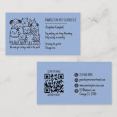 かわいいペットシッター青ネコ犬QRコード 名刺 (正面/裏面)