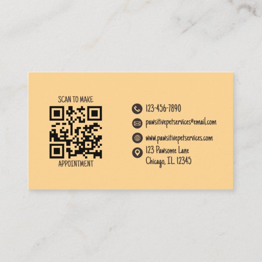 かわいいペットシッター黄色い猫犬QRコード 名刺 (裏面)