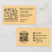 かわいいペットシッター黄色い猫犬QRコード 名刺 (正面/裏面)