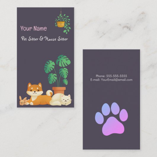 かわいいペットシッター/ハウスシッターの名刺 名刺 (正面/裏面)
