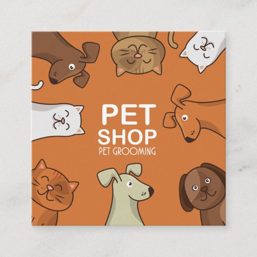 かわいいペットショップ犬猫グルーミングサー気にビス スクエア名刺 (正面)