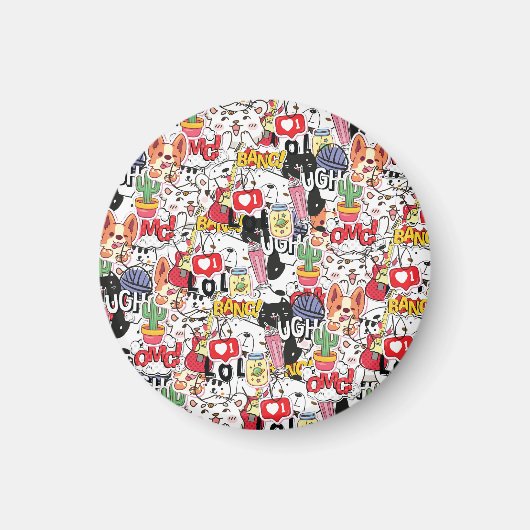 かわいいペットデザイン - 可愛い動物好き マグネット (正面)