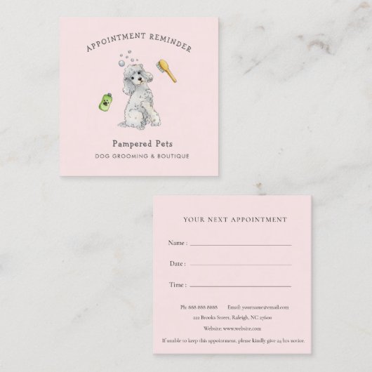 かわいいペットトリマーアポイントメントアラーム スクエア名刺 (正面/裏面)
