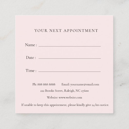 かわいいペットトリマーアポイントメントアラーム スクエア名刺 (裏面)