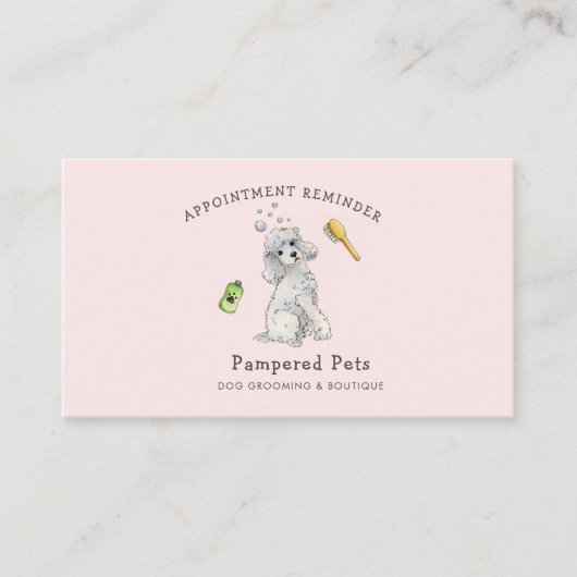 かわいいペットトリマーアポイントメントアラーム 名刺 (正面)