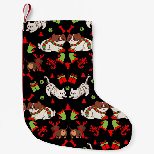 かわいいペットパターン(の模様が)あるのクリスマスプレゼント スモールクリスマスストッキング (正面)