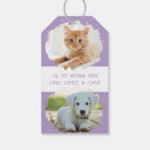 かわいいペットパーソナライズされた好き2枚の写真(紫) ギフトタグ (裏面)