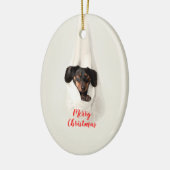 かわいいペットファミリーの子犬のクリスマス写真 セラミックオーナメント (左)