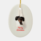 かわいいペットファミリーの子犬のクリスマス写真 セラミックオーナメント (正面)