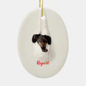 かわいいペットファミリーの子犬のクリスマス写真 セラミックオーナメント (裏面)