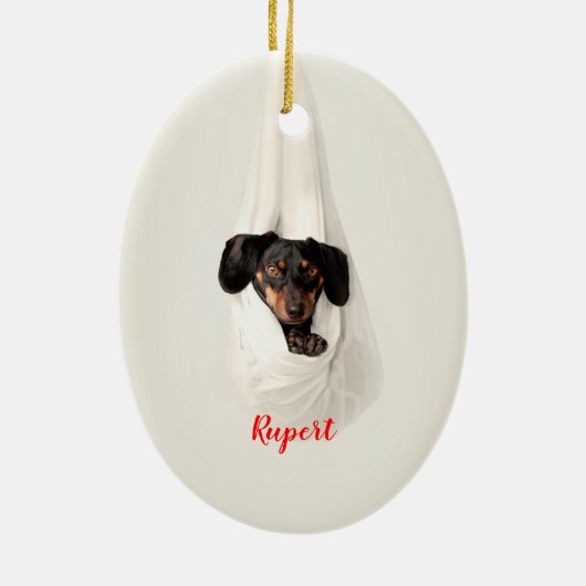 かわいいペットファミリーの子犬のクリスマス写真 セラミックオーナメント (裏面)