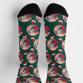 かわいいペットフォトエメラルドグリーンサンタハッツクリスマス ソックス (上部)