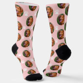 かわいいペットフォトコラージュ淡いピンクの靴下 ソックス (傾斜あり)