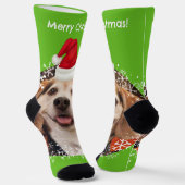 かわいいペットフォトサンタハットブライトグリーンクリスマス ソックス (傾斜あり)