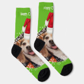かわいいペットフォトサンタハットブライトグリーンクリスマス ソックス (右)