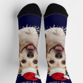 かわいいペットフォトサンタハットブルークリスマス ソックス (上部)